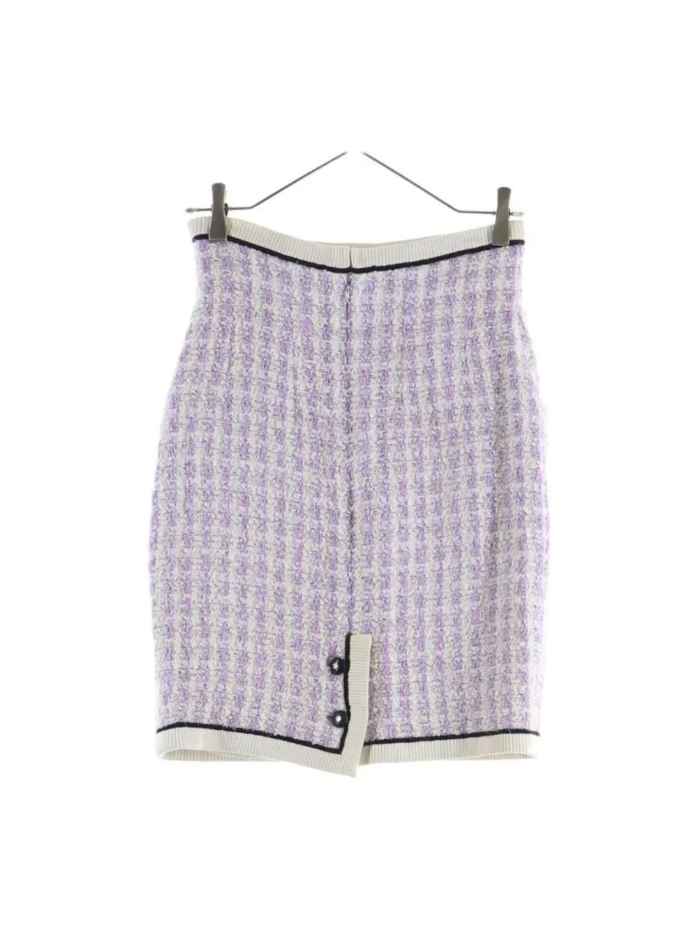 Chanel Boutique Vintage Tweed Jacket Skirt Short Set Coat CC Logo Button Purple